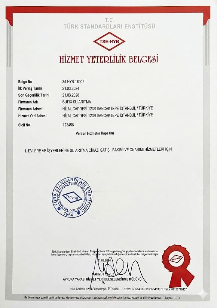 Blue Nest Water Kalite Sertifikası - Tasarım ve Standart Uygunluğu